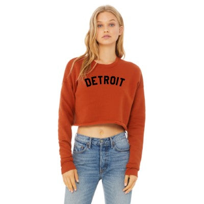 Ink Detroit Women's Cropped Fleece Crewneck Sweatshirt - Brick